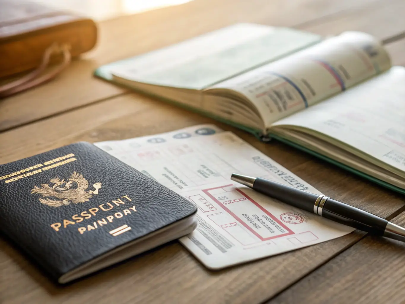 A close-up of a US passport with an American flag in the background, representing visa applications to the United States.