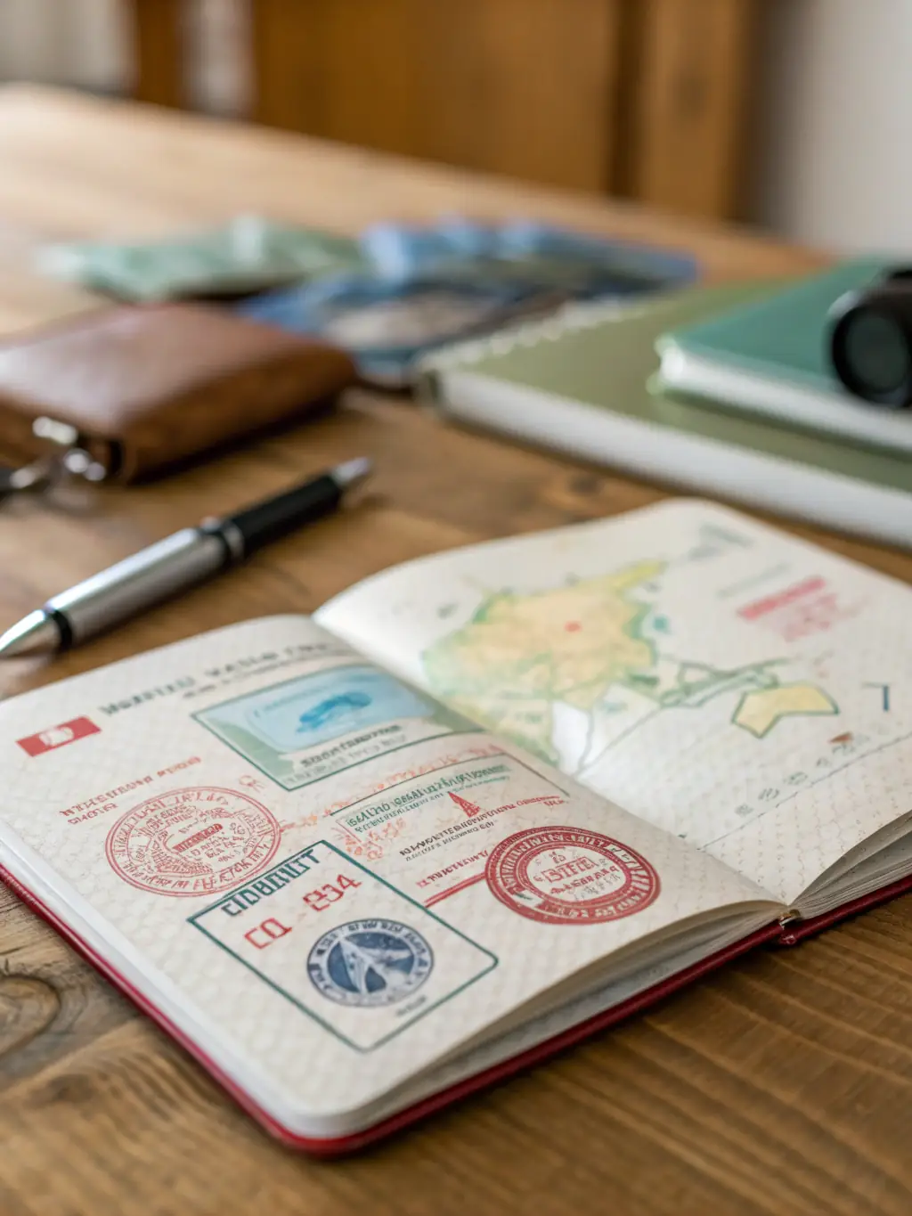 A close-up shot of a US passport with a visa stamp, emphasizing the official nature of the document and the importance of proper application procedures for Global Travel Matrix's clients.