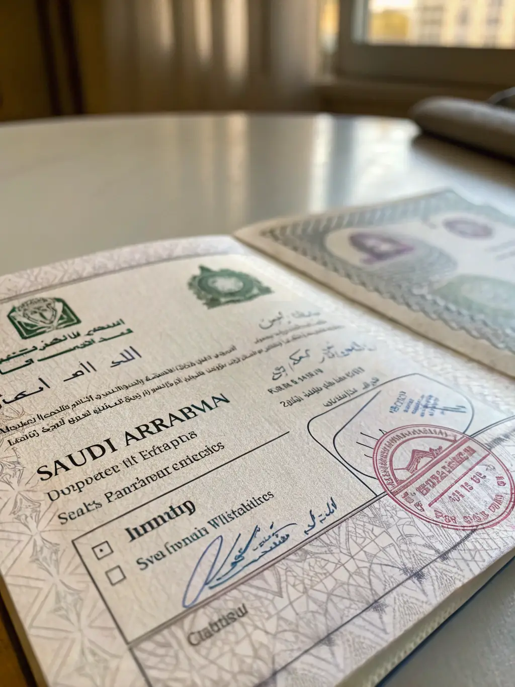 A close-up image of a US visa in a passport, highlighting the USA as a key destination for Global Travel Matrix's services.